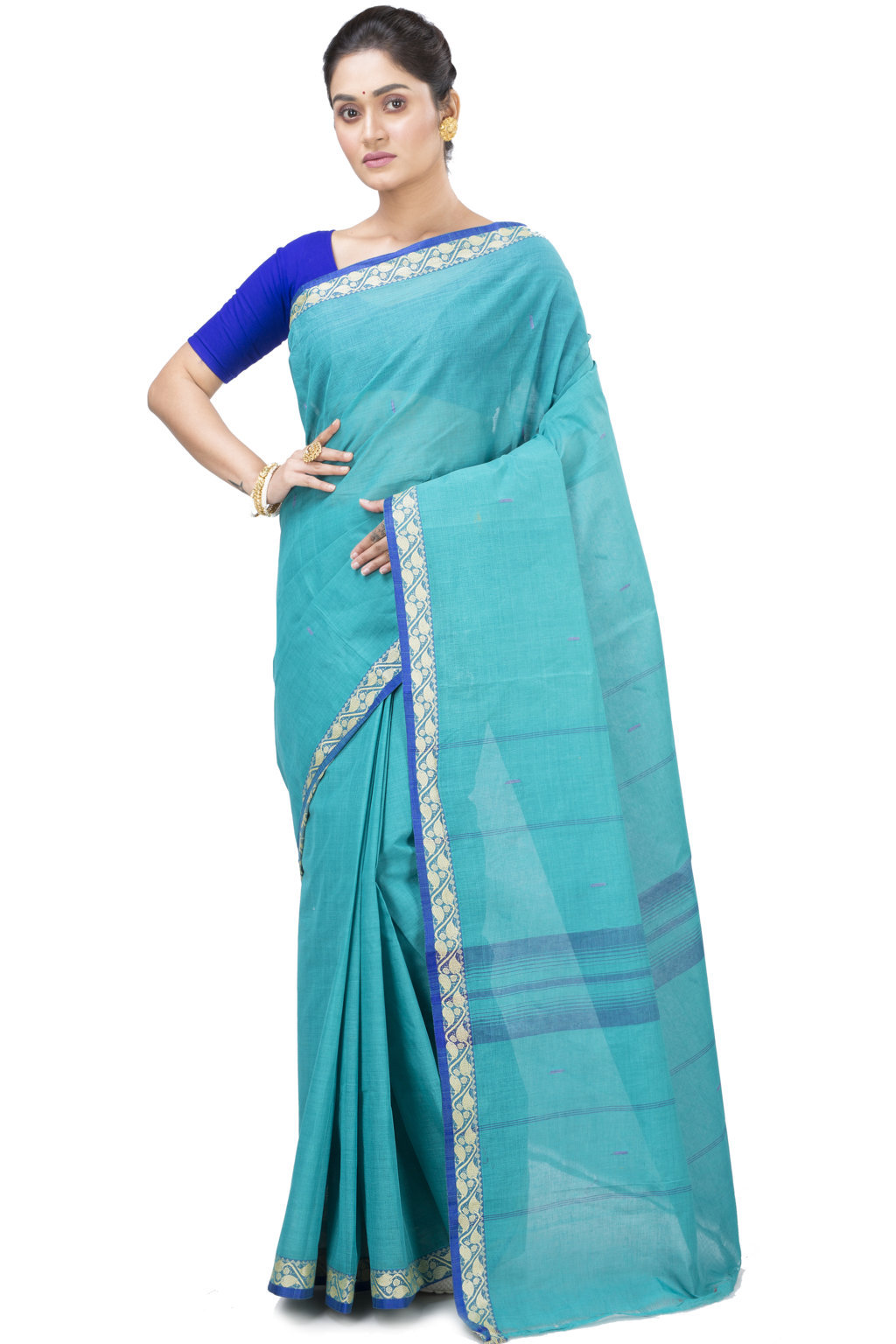 See Blue Pure Cotton Gaela Tant Saree (920)